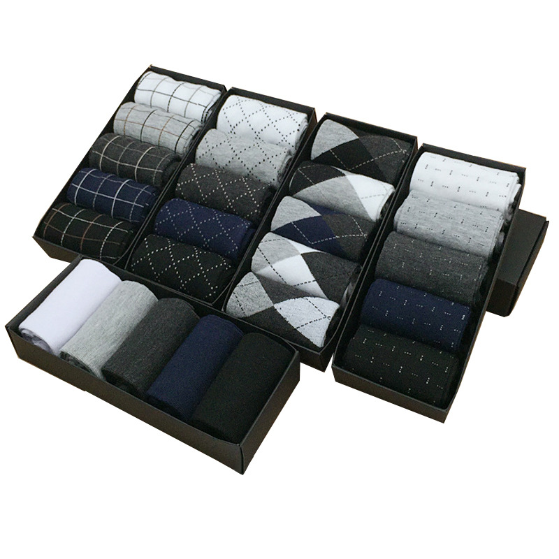 Socks Men's Gift Box Spring, Autumn and Winter 5 Pairs Pure Cotton Socks Business Casual Socks Mid-Calf Wazi Men's Socks Boxed