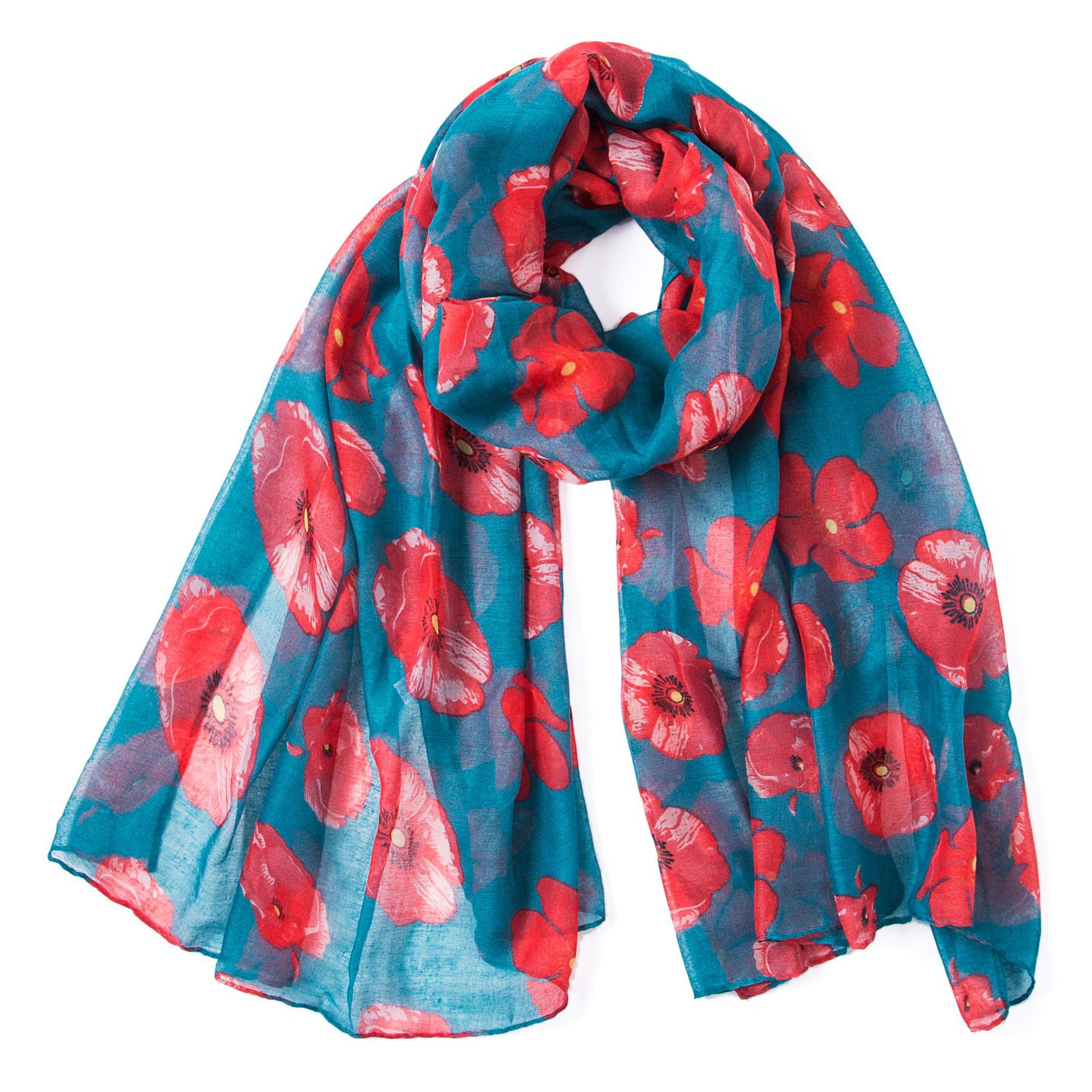 新款罂粟花图案秋冬巴黎纱女款长围巾 樱花花朵速卖通热卖披肩