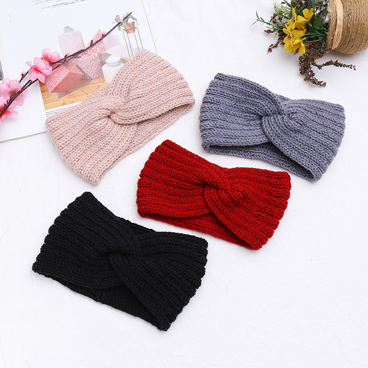 Factory Direct Wool Hair Band Front Cross Women's Fashion Hair Band Autumn and Winter Headband Knitted Hair Band out Hair Band