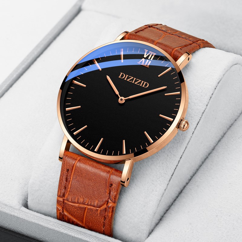 帝兹2020新款超薄手表男时尚潮流简约两针钢带网带机械防水石英表