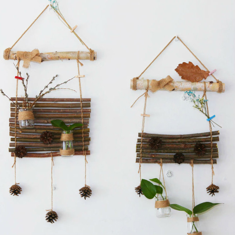 幼儿园学校家居装饰北欧麻绳手工创意墙面水培干花瓶壁挂壁饰挂件