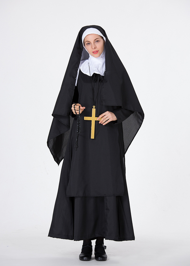 分码万圣节表演服圣母玛利亚服装修女服牧师服装舞会演出服实拍