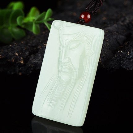 新疆和田玉霸气关公头像玉坠 男款关羽武财神玉石玉佩吊坠