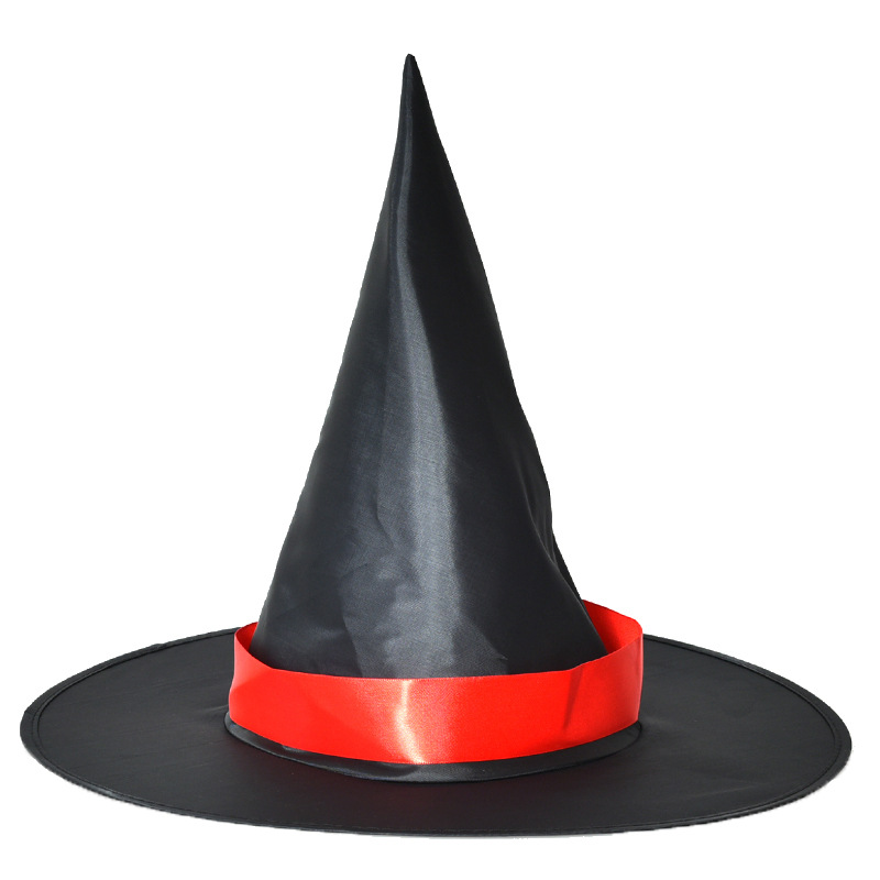 万圣节用品南瓜帽巫师帽巫婆帽尖头帽缎带黑尖帽弯角巫婆帽魔法师