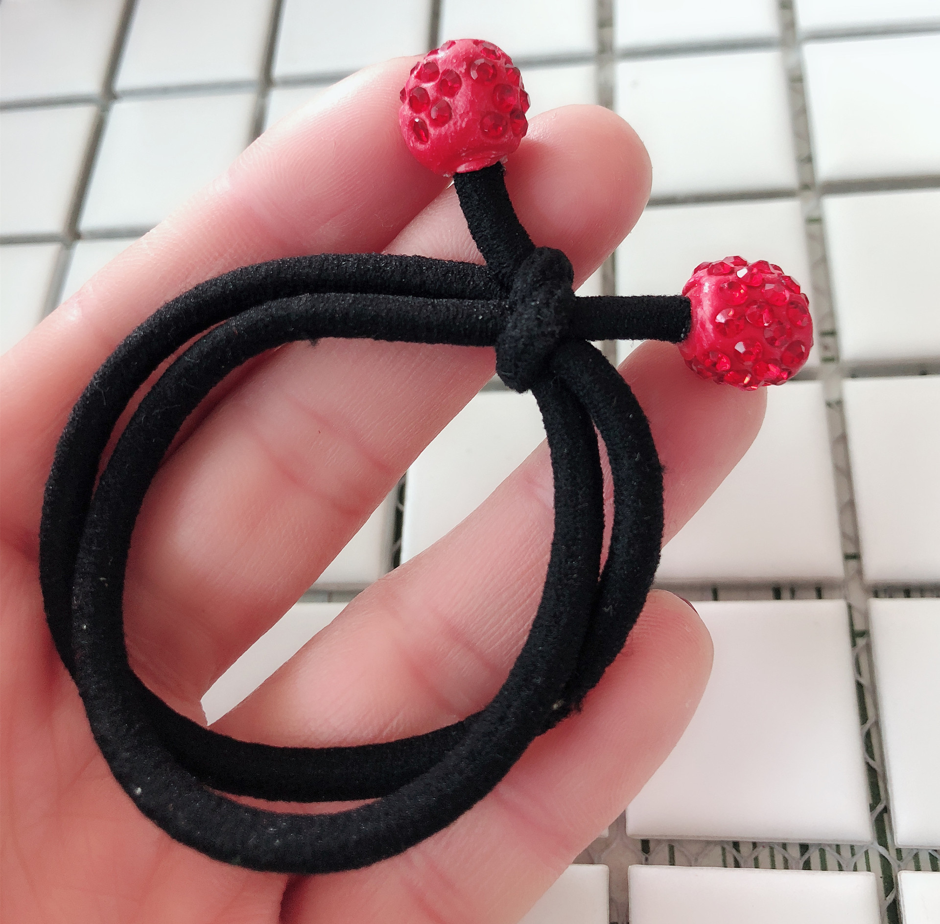 双头彩色带钻皮筋 黑色粗皮筋 一元店地摊饰品货源