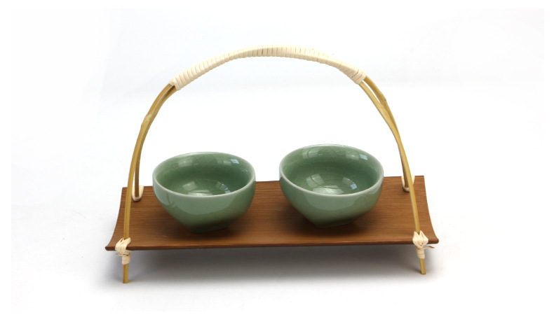 竹制手提茶巾托盘甜品小吃盘 日式功夫茶道配件酒店摆设装饰