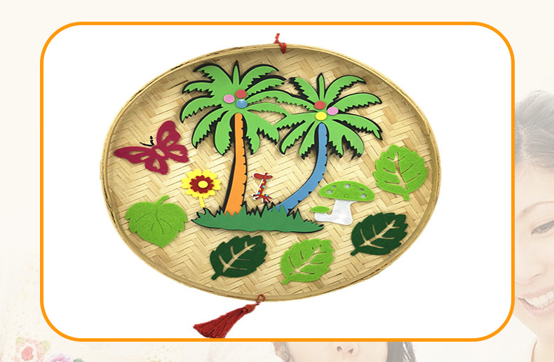 幼儿园走廊装饰挂饰竹编簸箕米筛美术画创意作品吊饰挂件竹盘diy