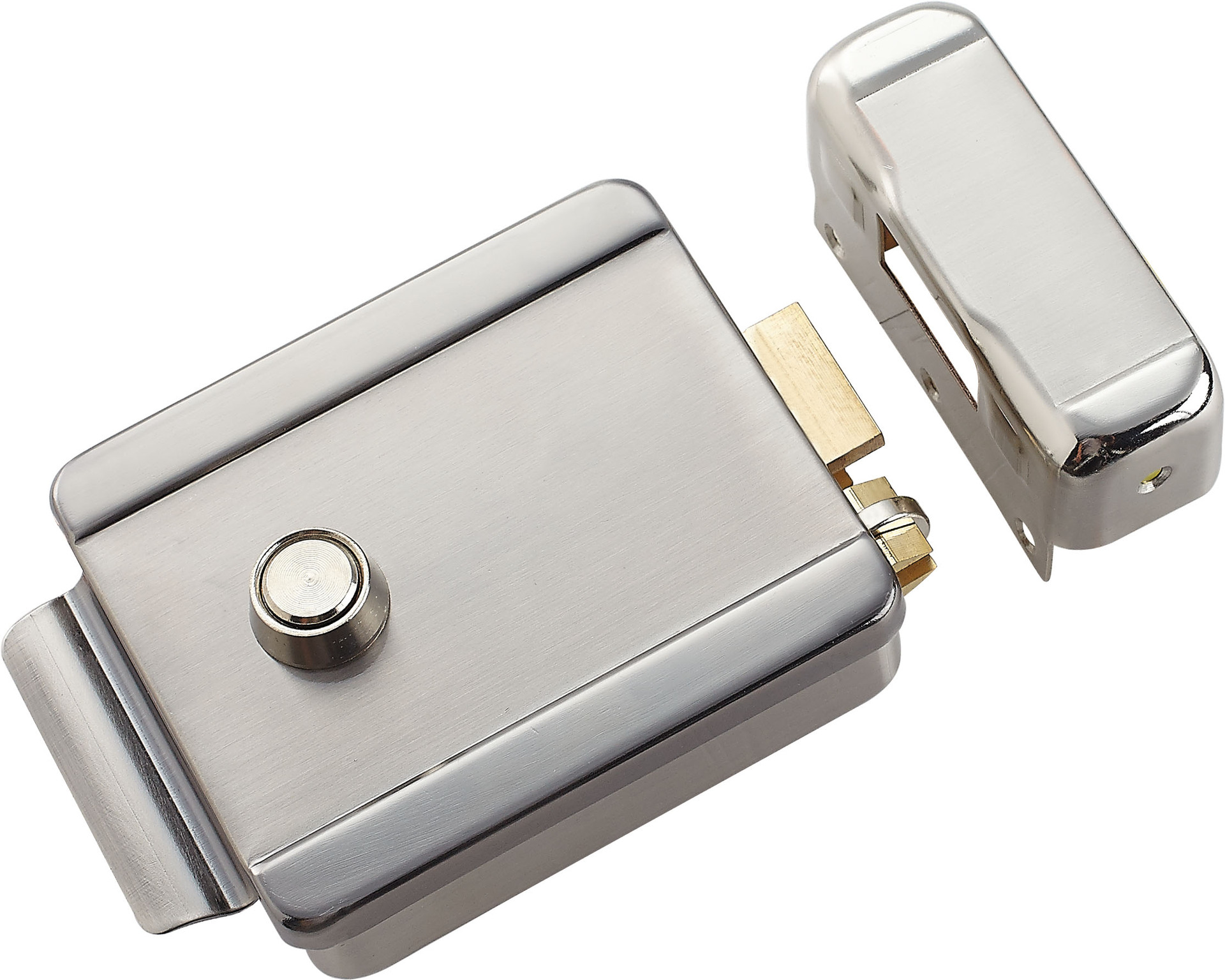 单头镀镍电控锁双头电控锁按钮式开锁拉丝防盗门锁防火门锁电机锁