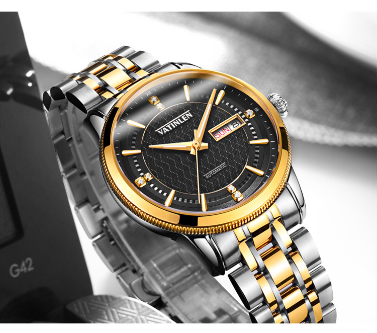 正品瑞士华天伦手表男士全自动机械表时尚休闲商务防水镶钻石男表