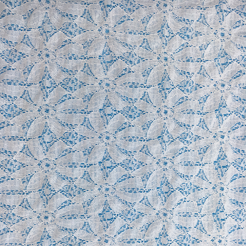 新款5007花纹面料蓝白色股线棉质蕾丝面料厂家直供