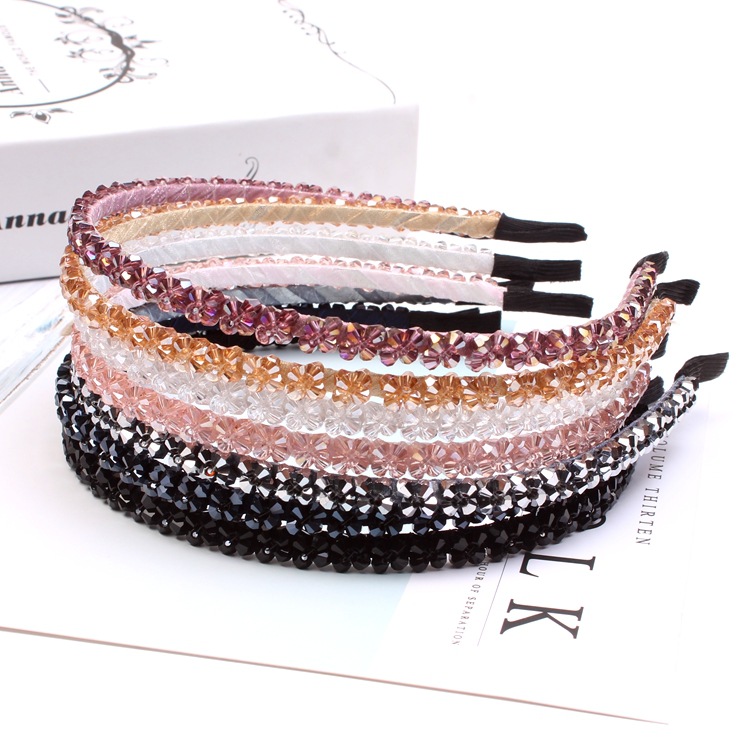 korean crystal hair accessories high-end double row crystal headband fish line beaded handmade headband boutique supply c48