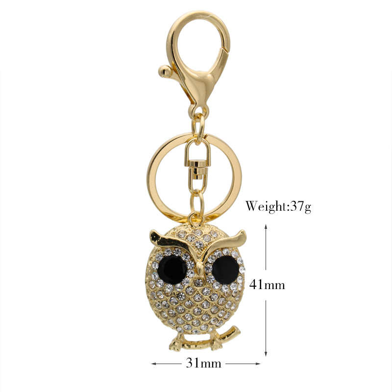 Creative Personality Metal Bags Ornaments Cute Rhinestone Owl Keychain Taobao Gifts Can Be Customized