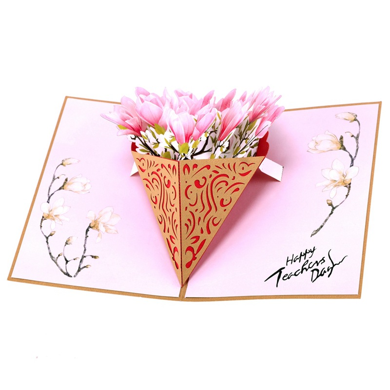 教师节贺卡玉兰花花束 韩国创意3d立体手工纸雕送老师小卡片定制