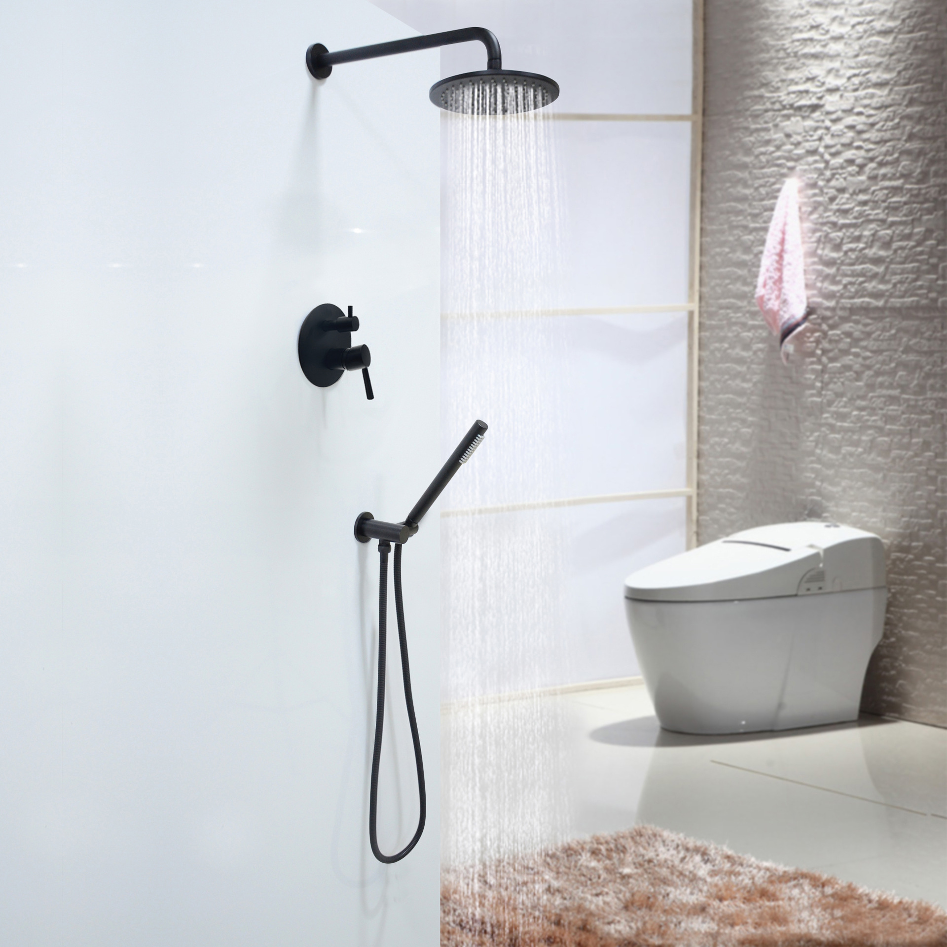 开平厂家批发入墙淋浴花洒 铜制黑色orb圆顶喷单功能暗装入墙花洒