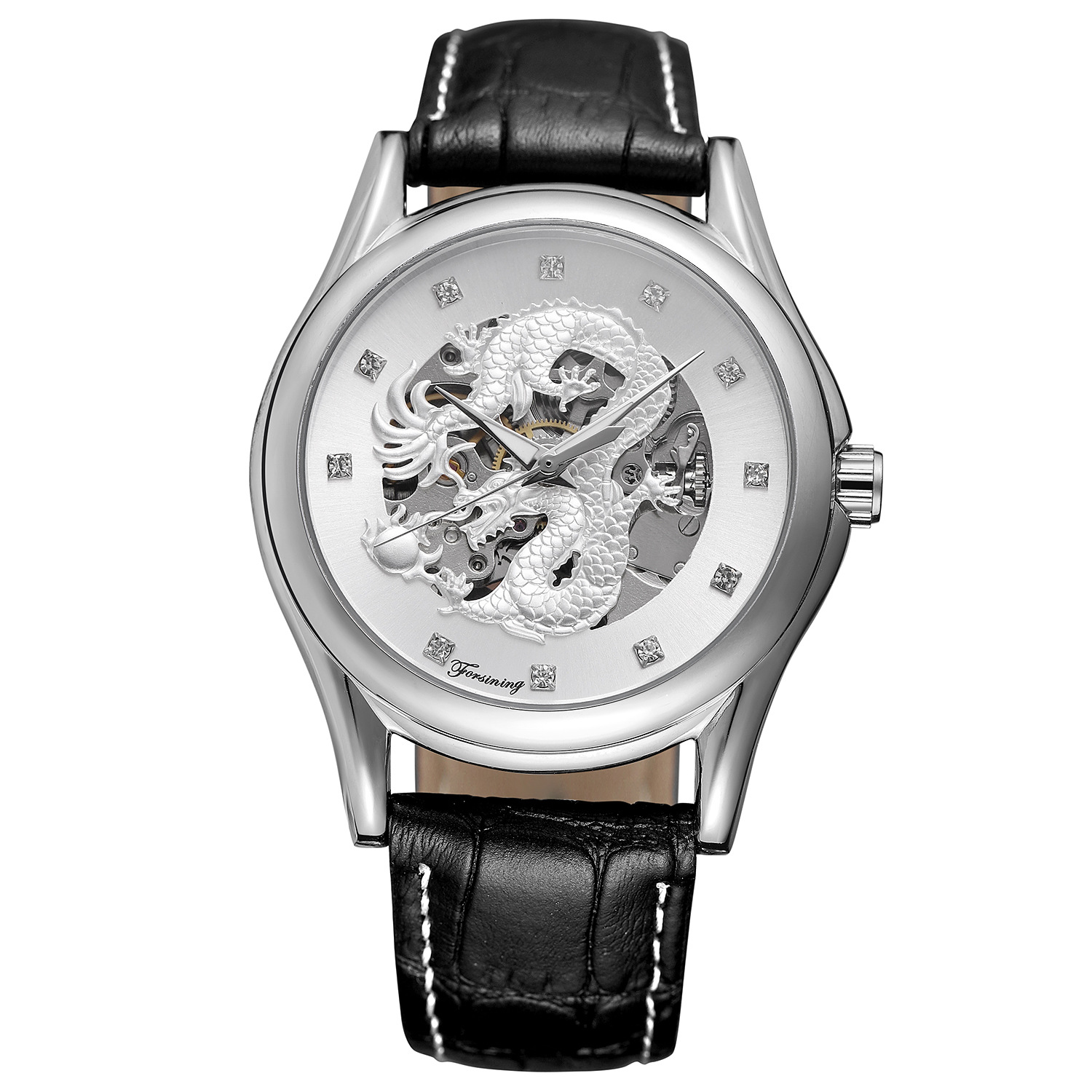 forsining龙表全镂空防水真皮带男士全自动机械表男dragon watch