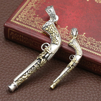 纯银饰品s925复古泰银时尚火药枪吊坠个性男女毛衣链挂坠潮人百搭