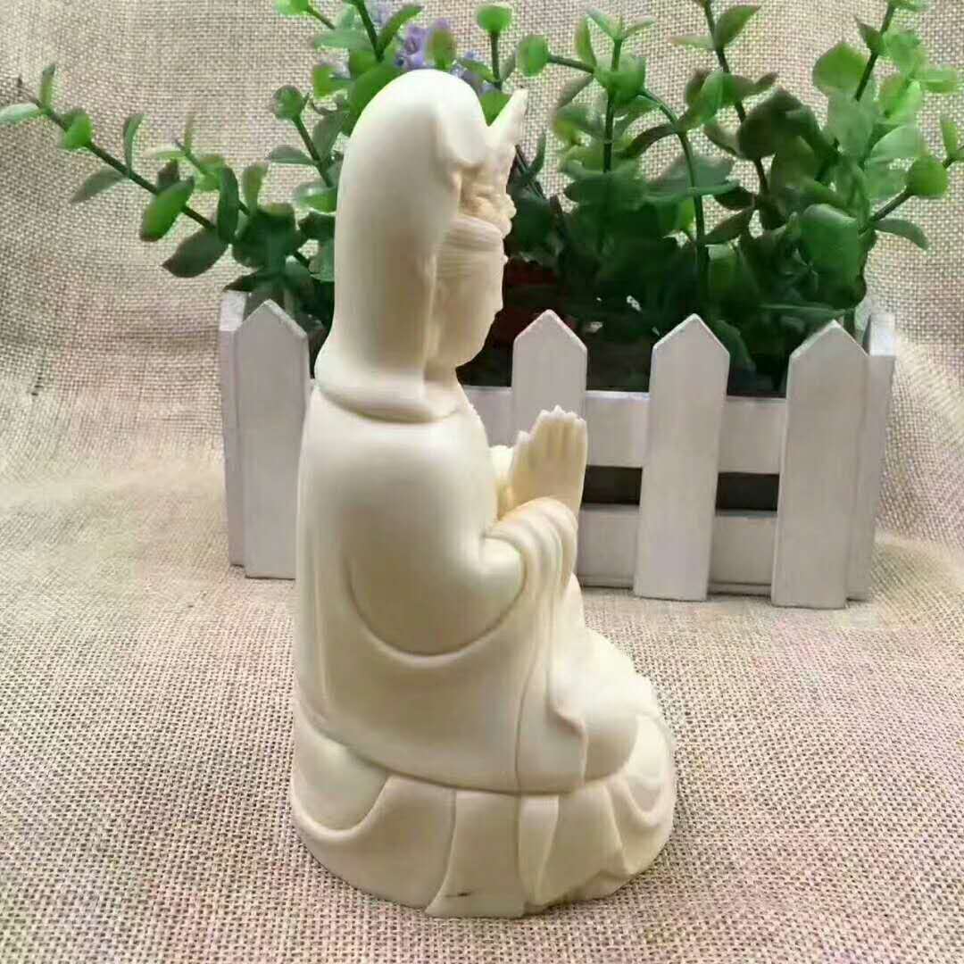 象牙果雕刻坐禅观音菩萨摆件 创意车载饰品摆件工艺品礼盒装