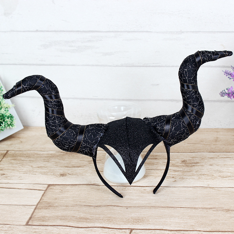 跨境万圣节恶魔大牛角头扣发箍鬼节装饰头饰舞会派对道具牛角头饰