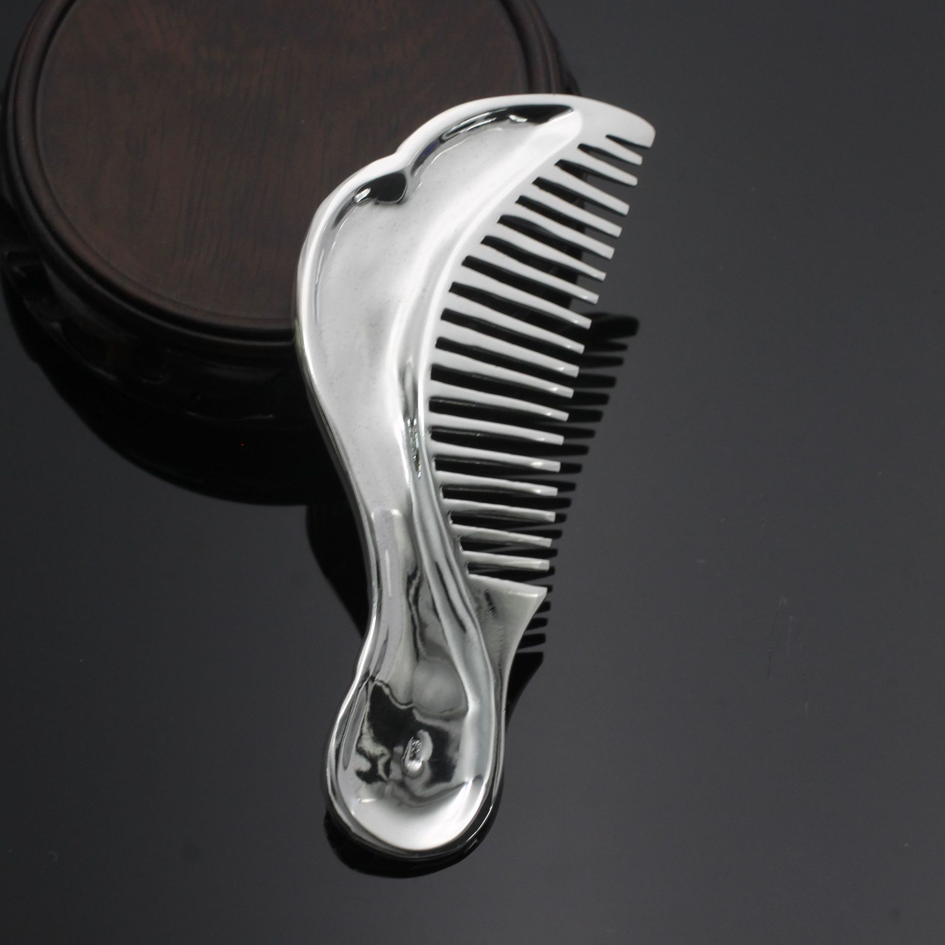 宝艺银饰批发 纯银长把发梳925银 孔雀羽毛银梳子 个性礼物