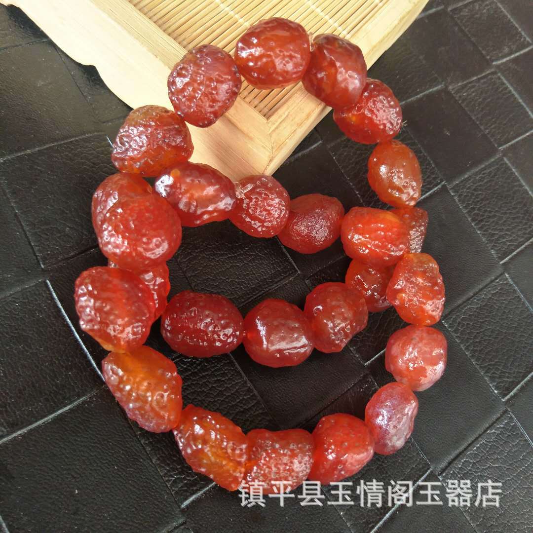 批发天然阿拉善戈壁石新疆葡萄干玛瑙原石手链筋脉石手串酒红色