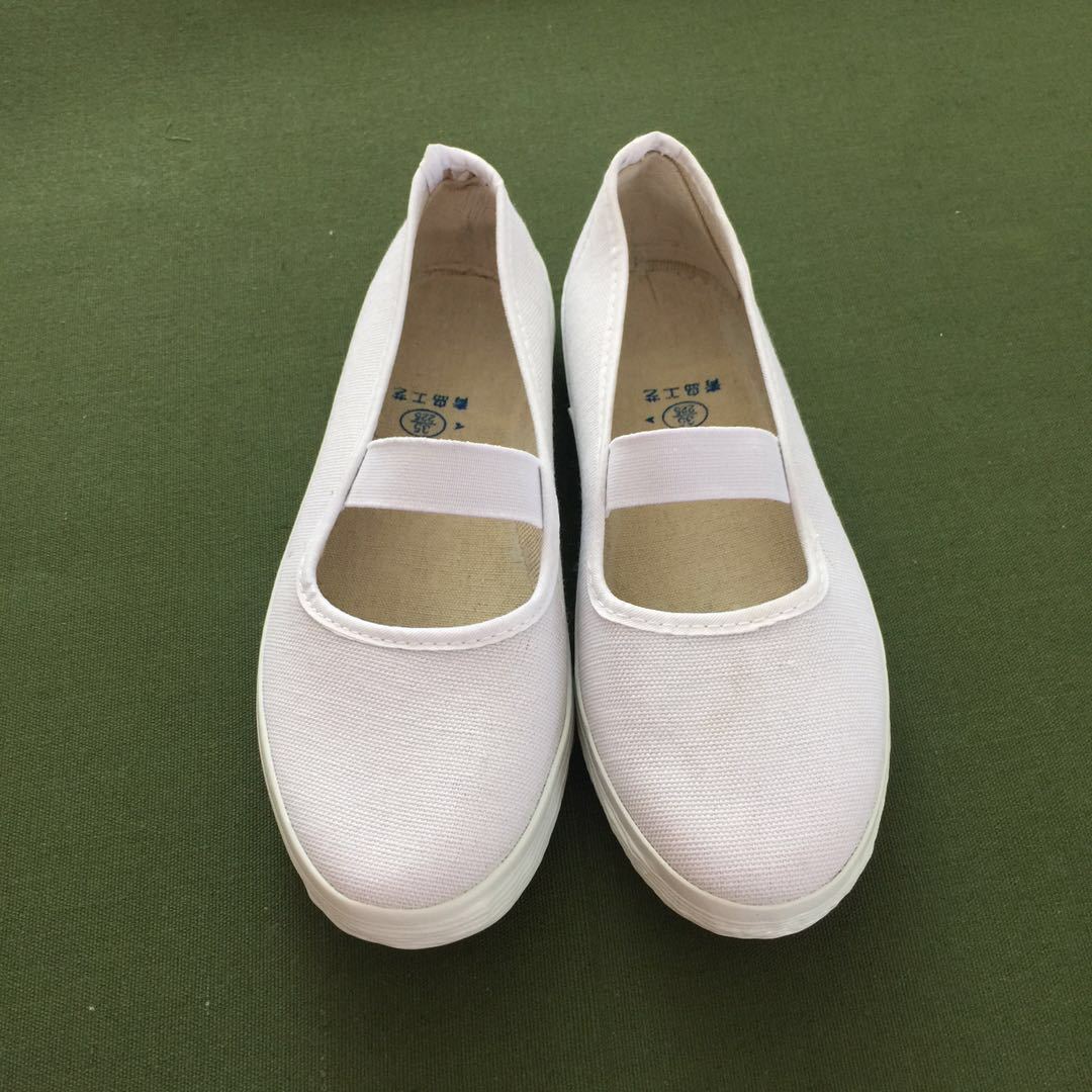 厂家直销 帆布一脚蹬休闲劳保鞋经典款白色一带松紧布鞋体操鞋