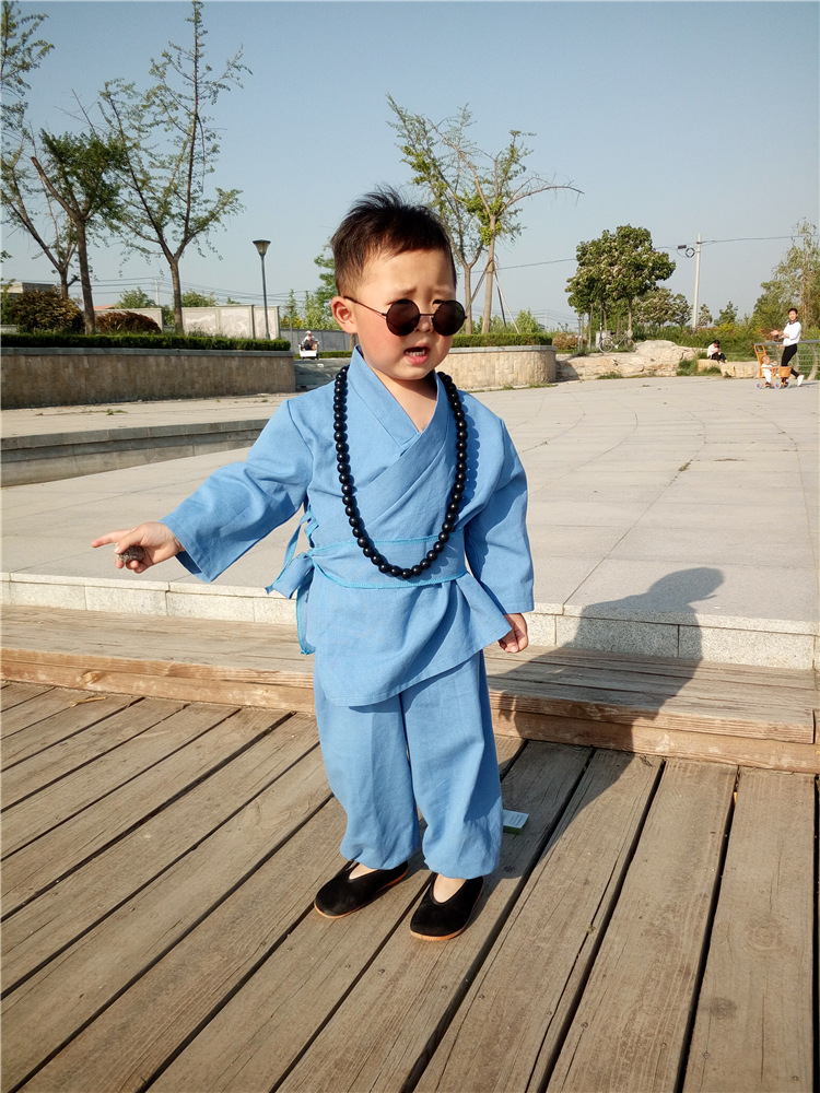 小和尚服装演出服夏凉复古儿童男僧袍少林寺服周岁宝宝摄影服男童