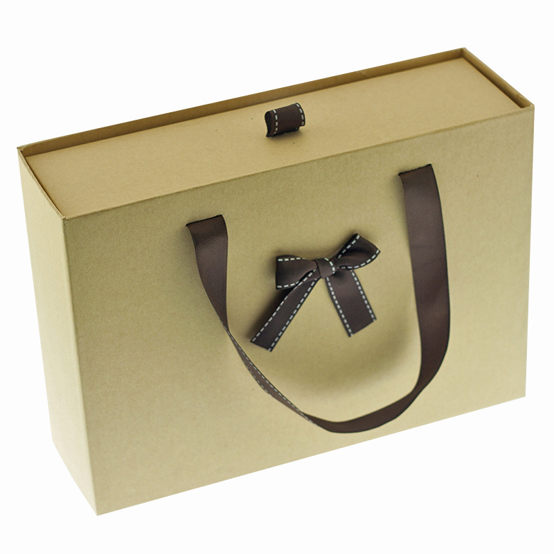复古服饰抽拉枕芯包装盒 牛皮纸蝴蝶结抽屉式眼罩手提礼盒定做