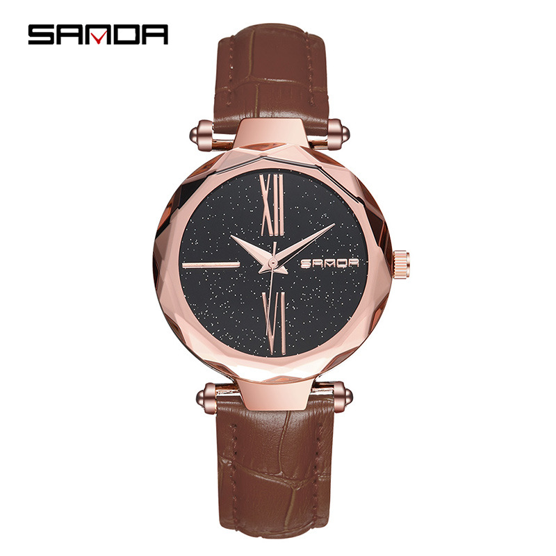 三达tz244新款皮带女学生表时尚星空切割镜面韩版潮流女士石英表