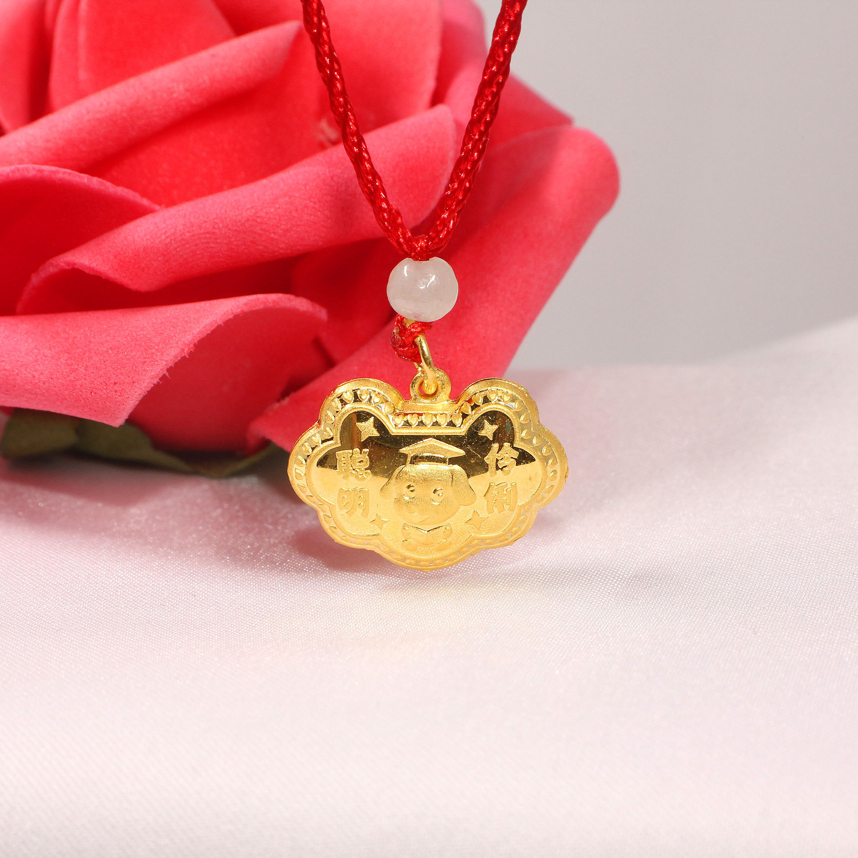 怡彩珠宝官方厂家直营  3d足金999宝宝锁吊坠  黄金项链首饰