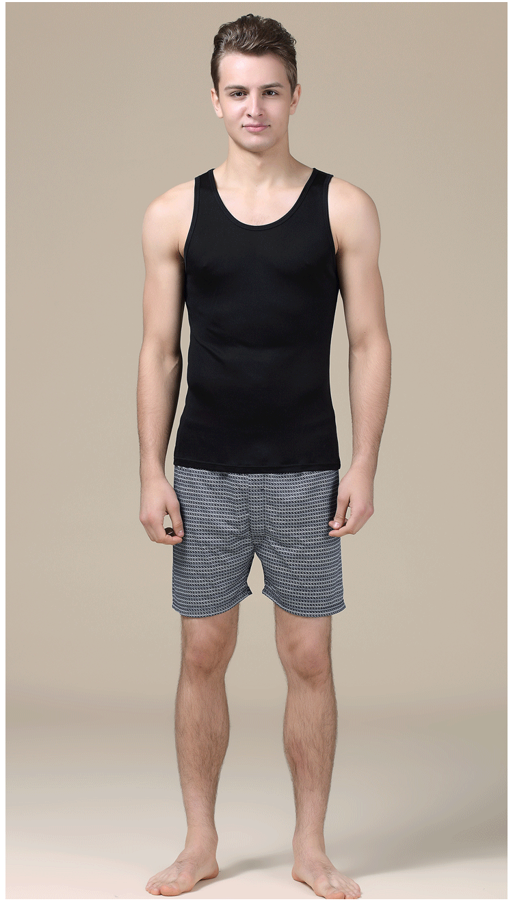 夏季男士真丝背心宽松透气100%桑蚕丝针织打底衫宽肩无袖背心汗衫