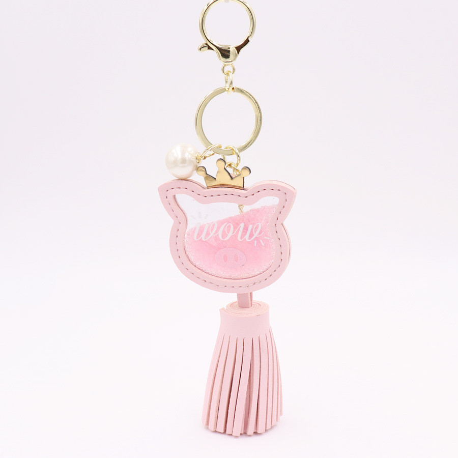 韩国精品可爱皇冠猪女王包包钥匙扣 皮革小猪流苏珍珠钥匙扣挂饰