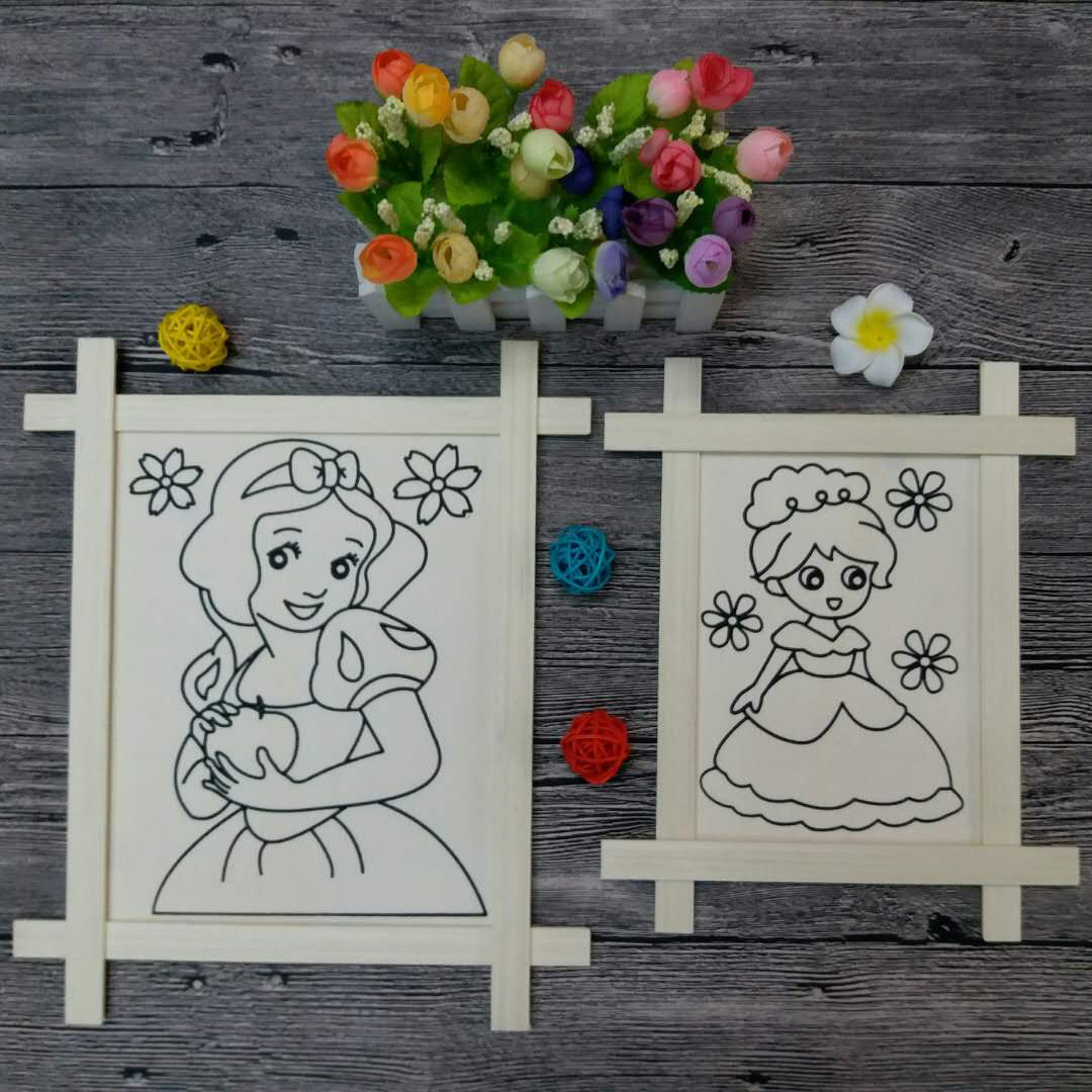 儿童木框画木板画井字画配挂钩多图案益智画板涂鸦画水彩水粉画