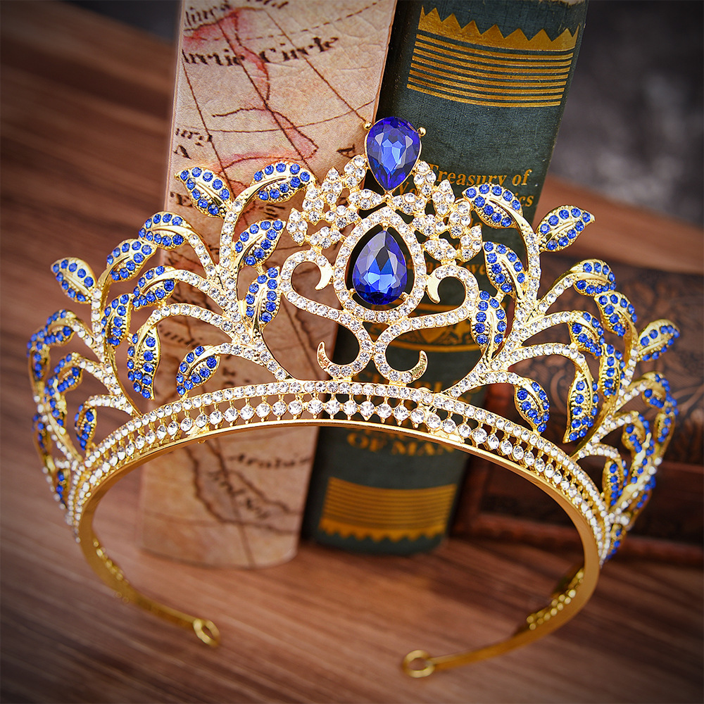 新款婚礼头饰王冠 欧美树叶镶钻奢华巴洛克发饰配饰新娘皇冠发箍