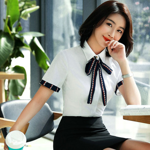 白衬衫女职业短袖2018春夏女款办公室白领空乘面试装工作服批发