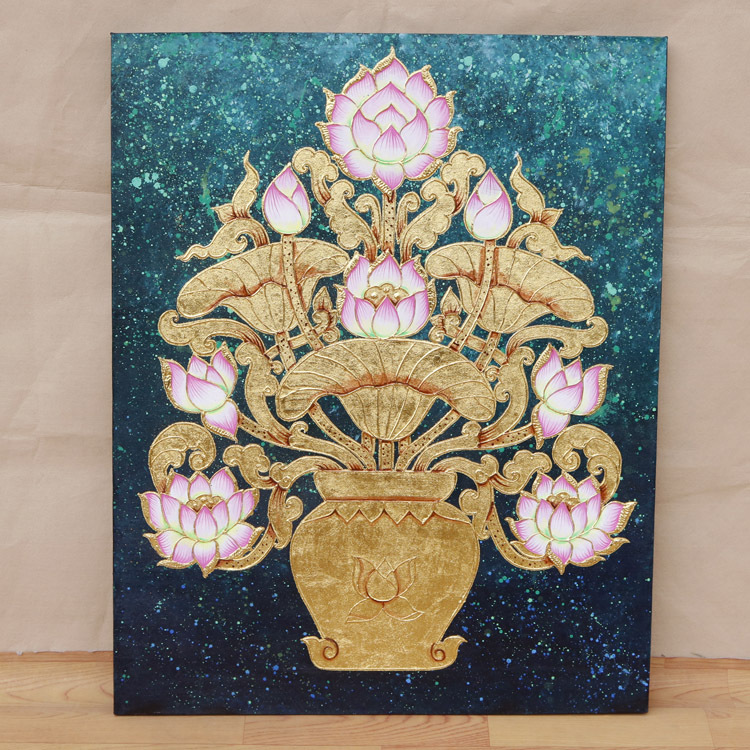 泰国金箔荷花画现代简约装饰画欧式餐厅卧室壁画美式玄关客厅挂画