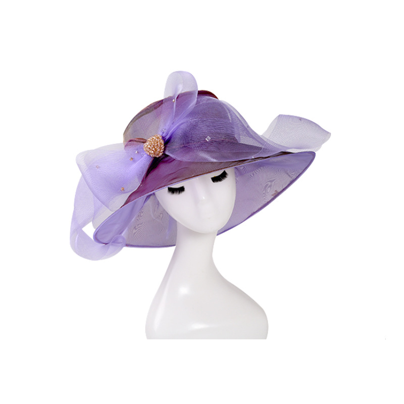 European and American Fashion Cool Organza Flat-Top Cap Women's Curling Embroidery Broad-Brimmed Hat Spring/Summer Sun Hat with Wide Brim