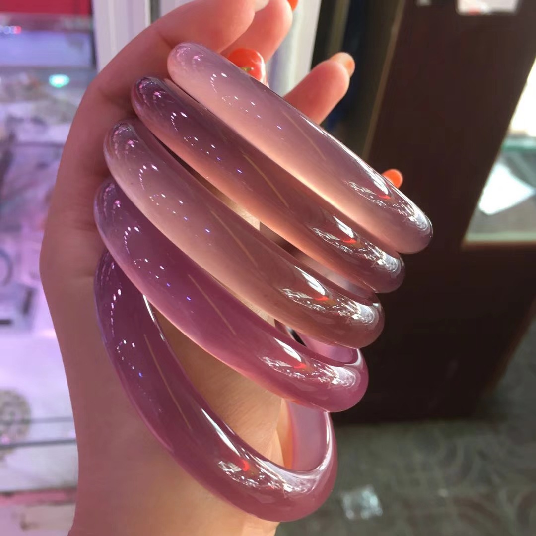 爆款热销冰种帝王紫玛瑙玉髓手镯无染纯色巴西冰种玛瑙批发