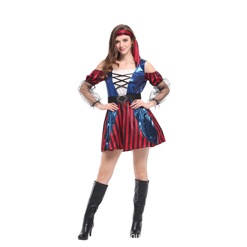 万圣节化妆舞会表演演出服装 加勒比海盗船长衣服 女成人海盗套装