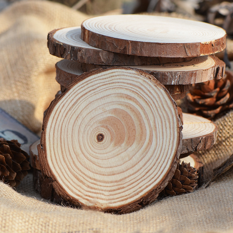 厂家定制大号年轮原木片圆形松木片松木椭圆片圆木片木桩椭圆片