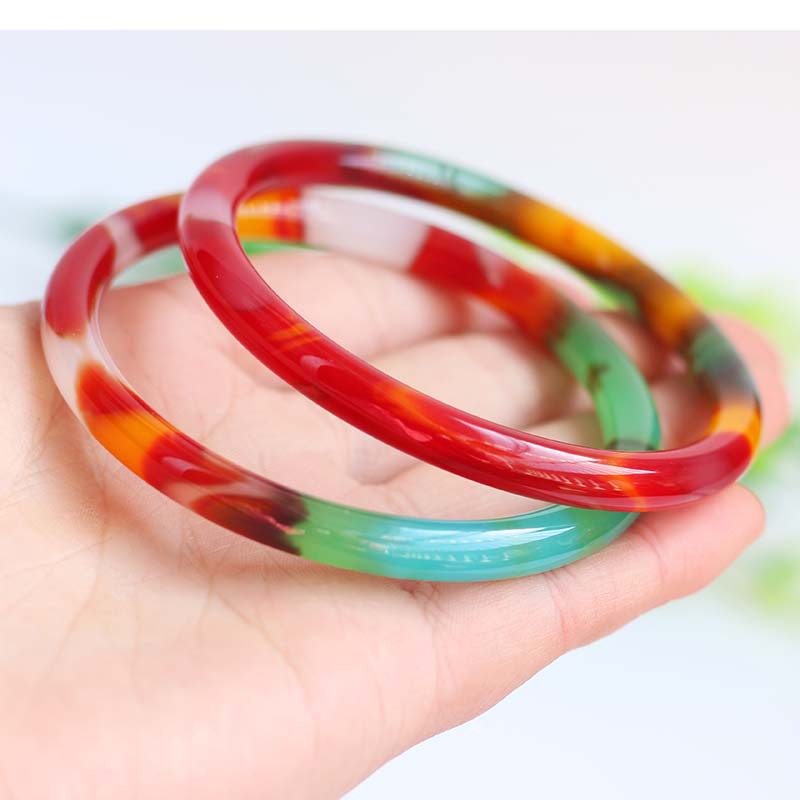 和田玉金丝玉彩玉手镯厂家直销七彩玉手镯玛瑙手镯圆条红玛瑙镯子