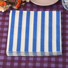 厂家直销蓝色条纹印花餐巾纸寿宴婚宴餐垫纸酒店杯花纸纸口布巾