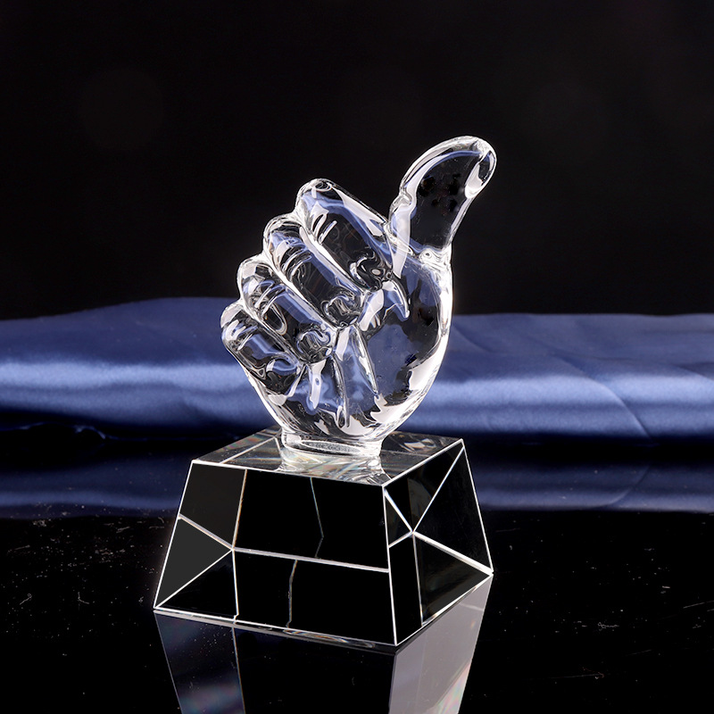创意大拇指水晶奖杯刻字定制logo 学校颁奖水晶奖杯工艺品礼品