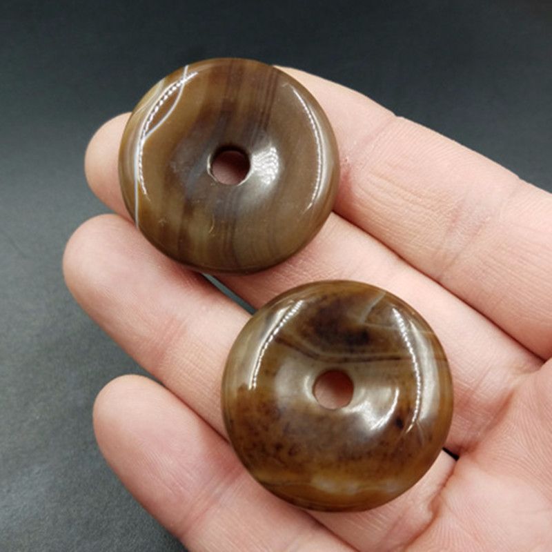 天然玉石a货缠丝玛瑙平安扣挂件咖啡色玉髓平安扣