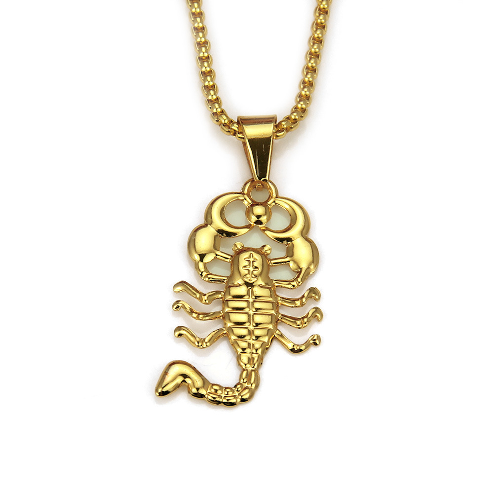 跨境欧美嘻哈夸张饰品 镀金光面蝎子吊坠项链 男士摇滚说唱挂件