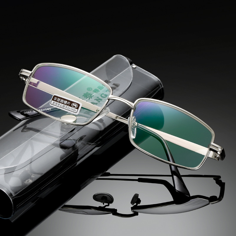 旺泰金属银色方框老花眼镜加膜光学玻璃眼镜片男女商务耐磨8027