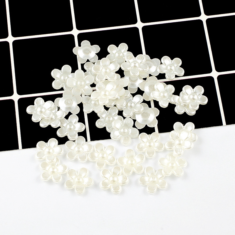 12mm五瓣花异形仿珍珠diy饰品配件手工发饰手机壳美容贴钻材料