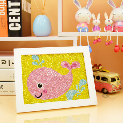 儿童满钻石画 手工diy制作材料包粘贴画 带框卡通立体房间装饰画