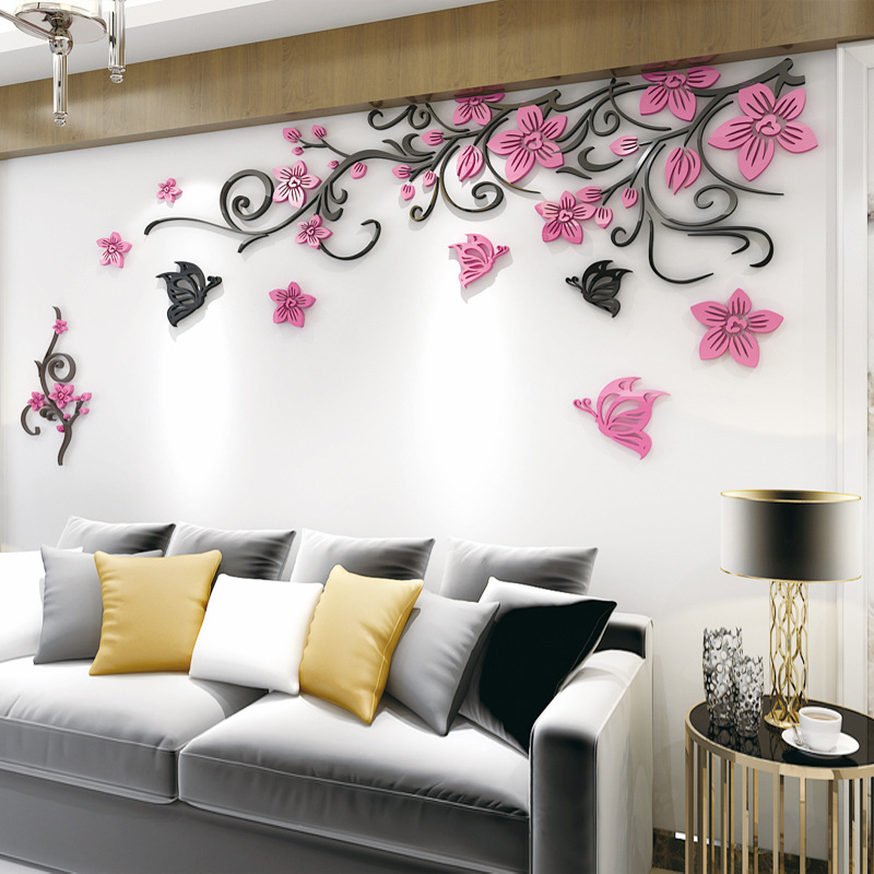 电视墙装饰背景墙3d立体贴纸亚克力墙贴简约现代墙壁贴纸花藤贴画