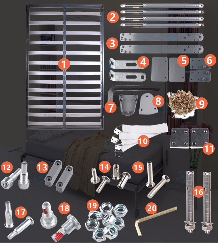 正侧翻手动电动隐形床 小户型折叠床壁柜床翻转床 铁床架五金配件