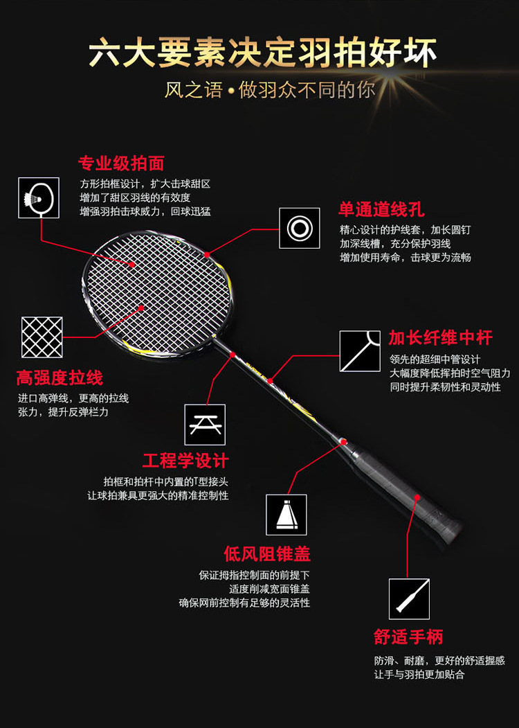 风之语全碳素一体超轻羽毛球拍碳纤维学生成人训练比赛单拍双拍